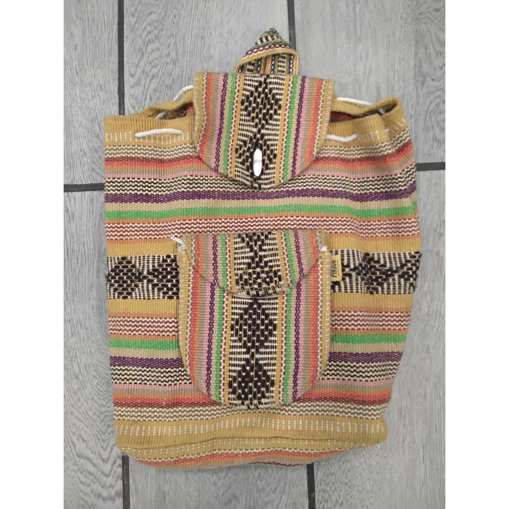 Pinzon Woven Boho Striped Backpack Multi Color Geometric Drawstring Bag‎